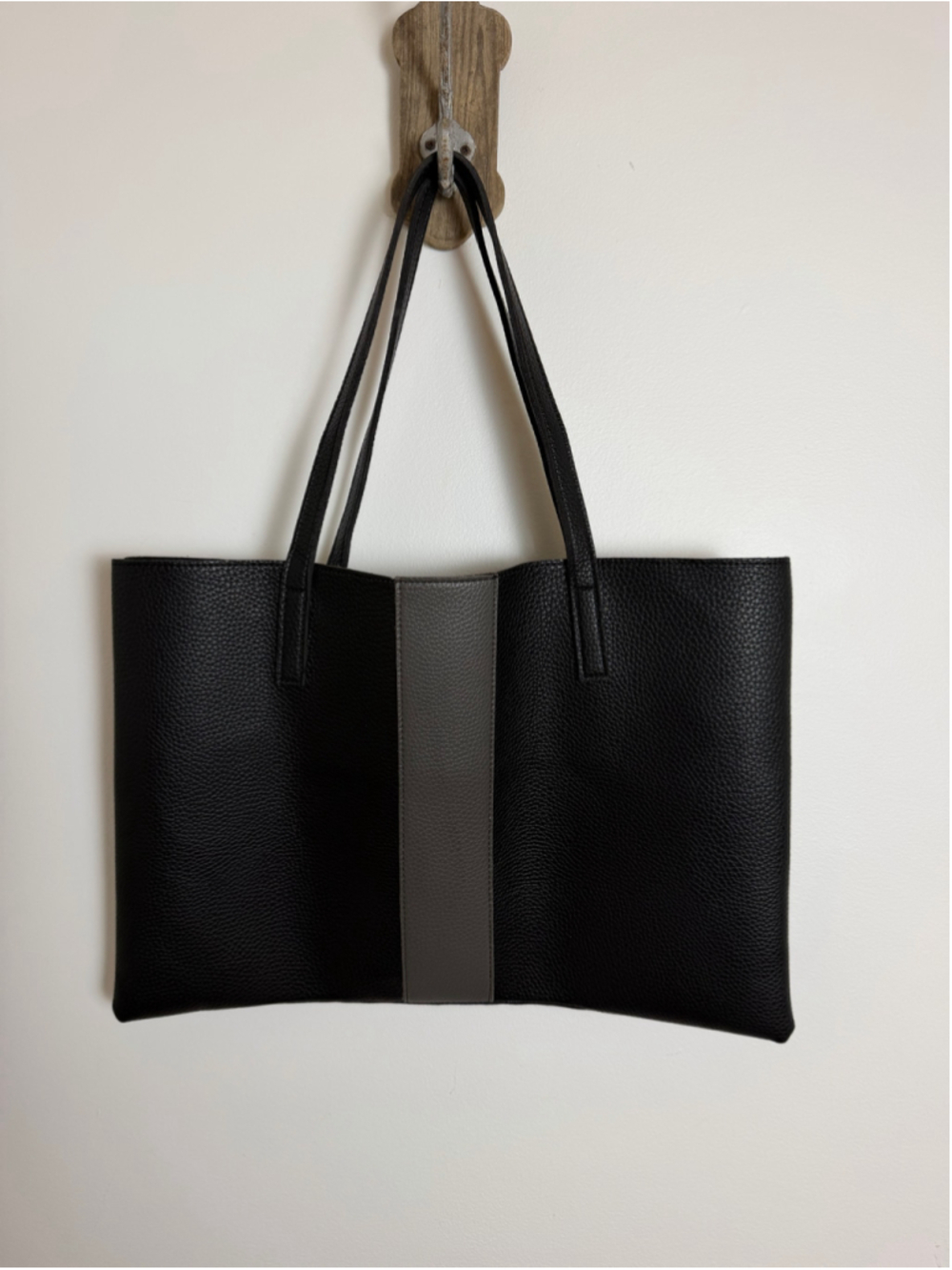 Vince Camuto Luck Tote Black Gray Vegan Leather